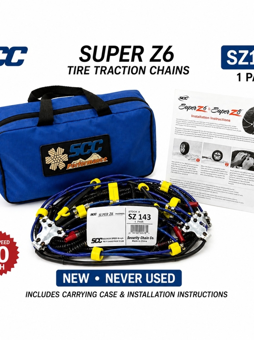 SCC Super Z6 SZ143 Snow Tire Traction Chains – NEW, NEVER USED